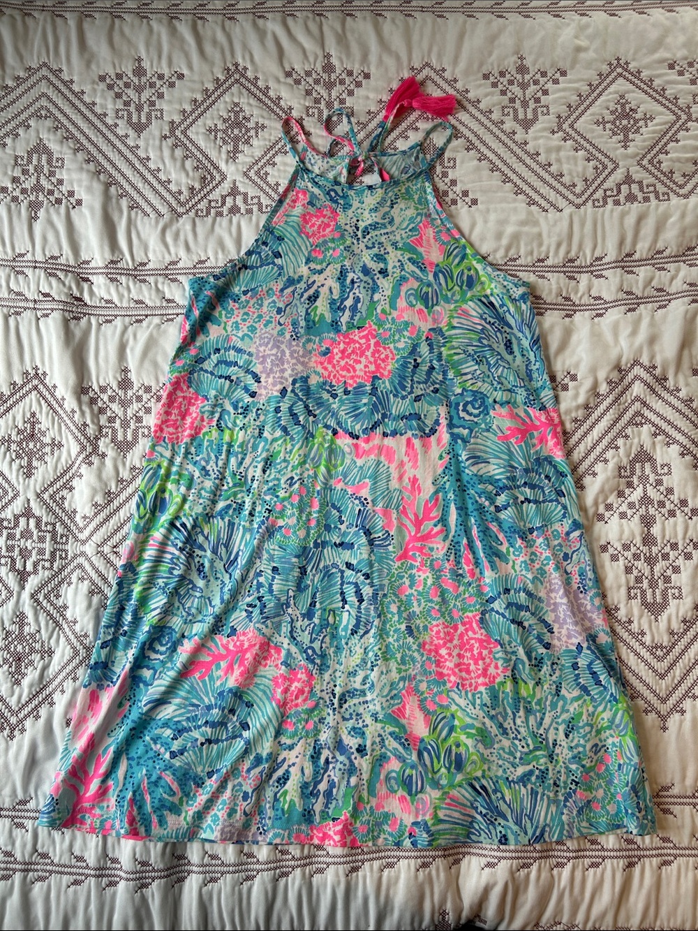 Lilly Pulitzer Sink or Swim Pattern Swing Dress Turquoise & Hot Pink